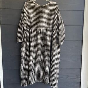 Ichi antiquities cozy wool blend gingham oversized dress OSFM Japan lagenlook 1C